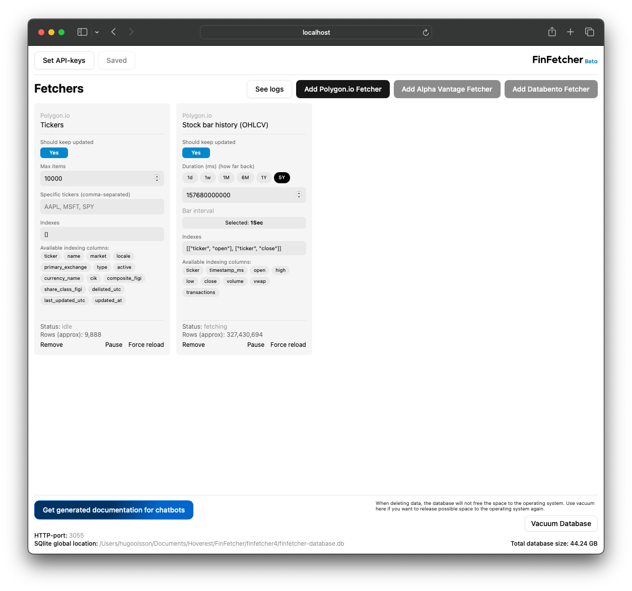 The UI of FinFetcher