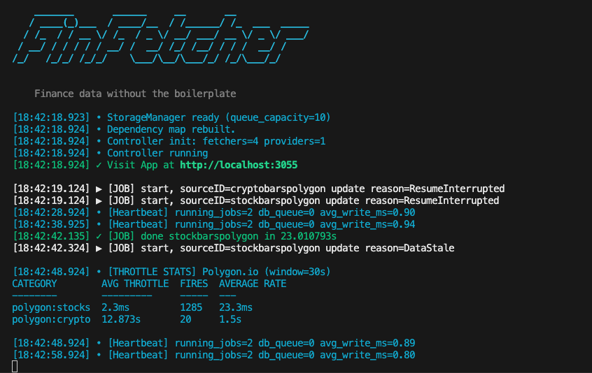 The terminal output of starting FinFetcher